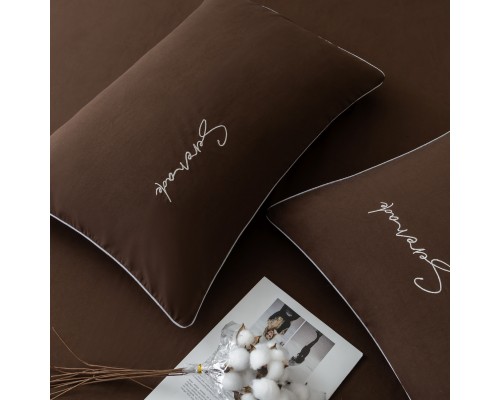 Комплект постельного белья Однотонный Сатин Вышивка на резинке CHR029