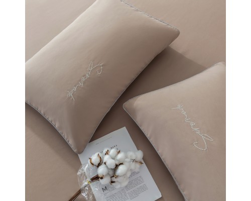 Комплект постельного белья Однотонный Сатин Вышивка на резинке CHR028